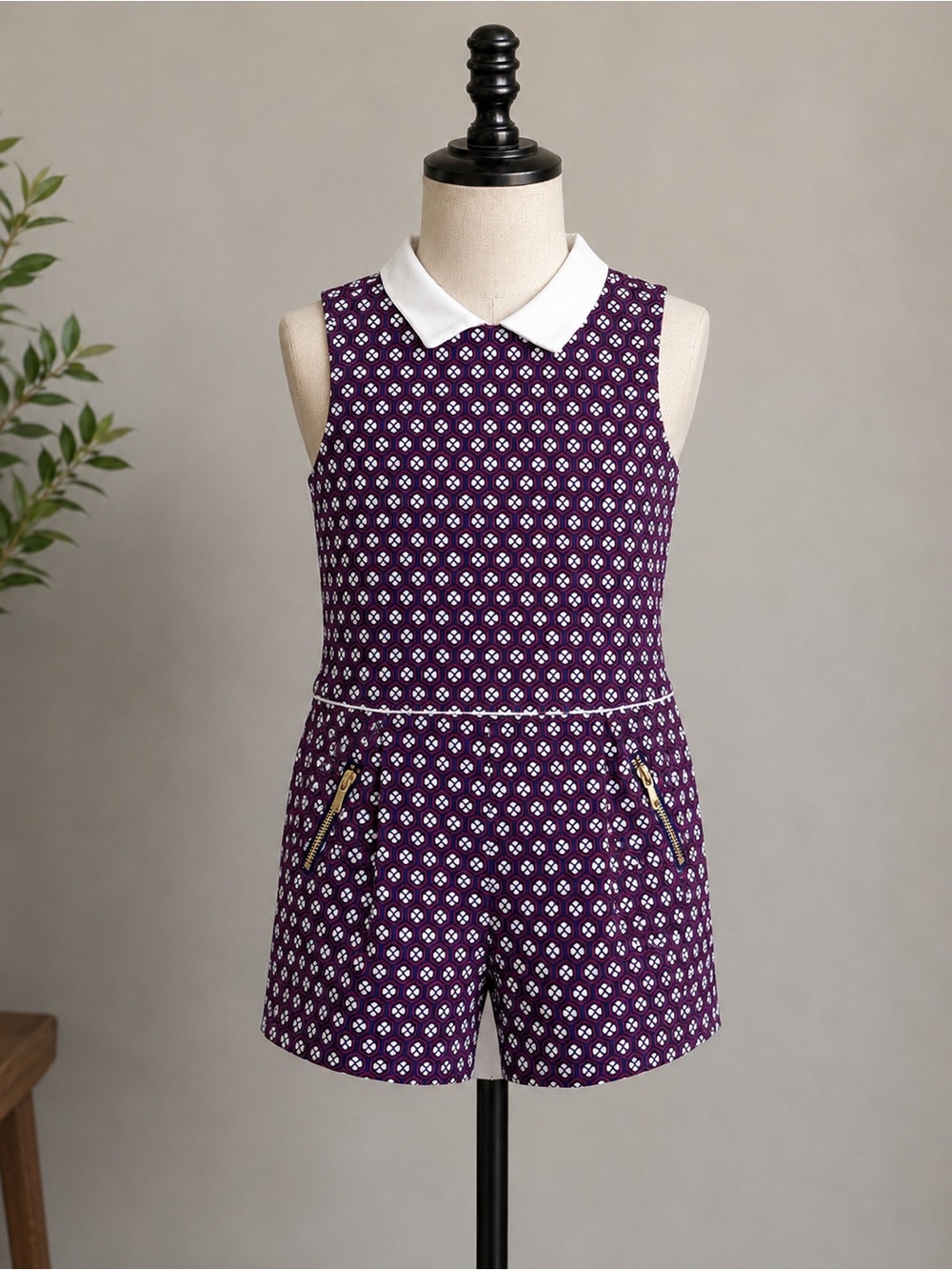 NWT Janie & Jack Sleeveless Printed Romper with White Collar